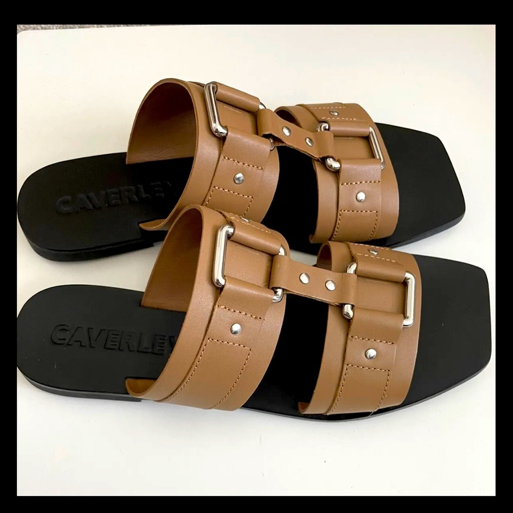 Caverly Cass Slide Sandal Brown Leather Square Toe Size 7.5 MSRP $115